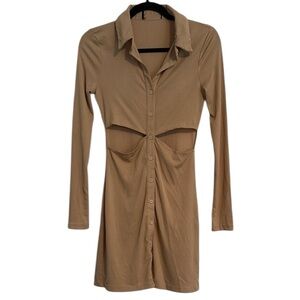 🖤 Unbranded Camel Brown Cutout Button Front Dress